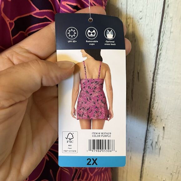 Lands End V-Neck Tulip Wrap Swim Dress Size 2X One Piece Tropical Floral Bra - Picture 8 of 11